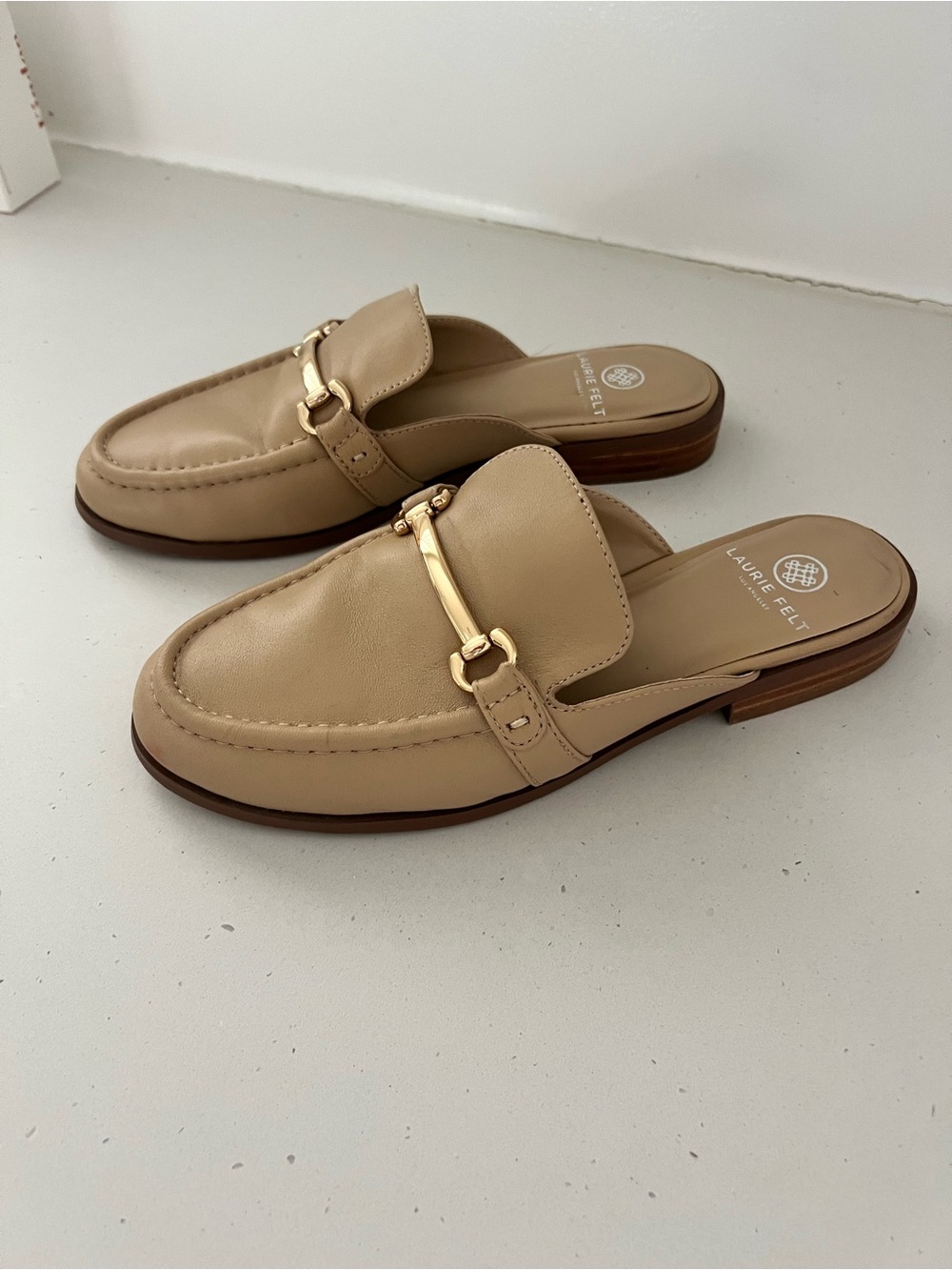 Laurie Felt Leather Horsebit Mule Loafers Tan Beige Slip On Size 6.5